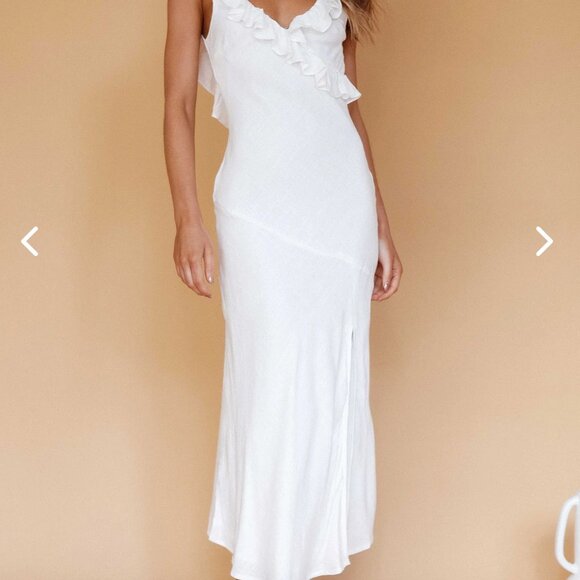 ALBA FRILL TRIM MIDI DRESS WHITE - Picture 1 of 3
